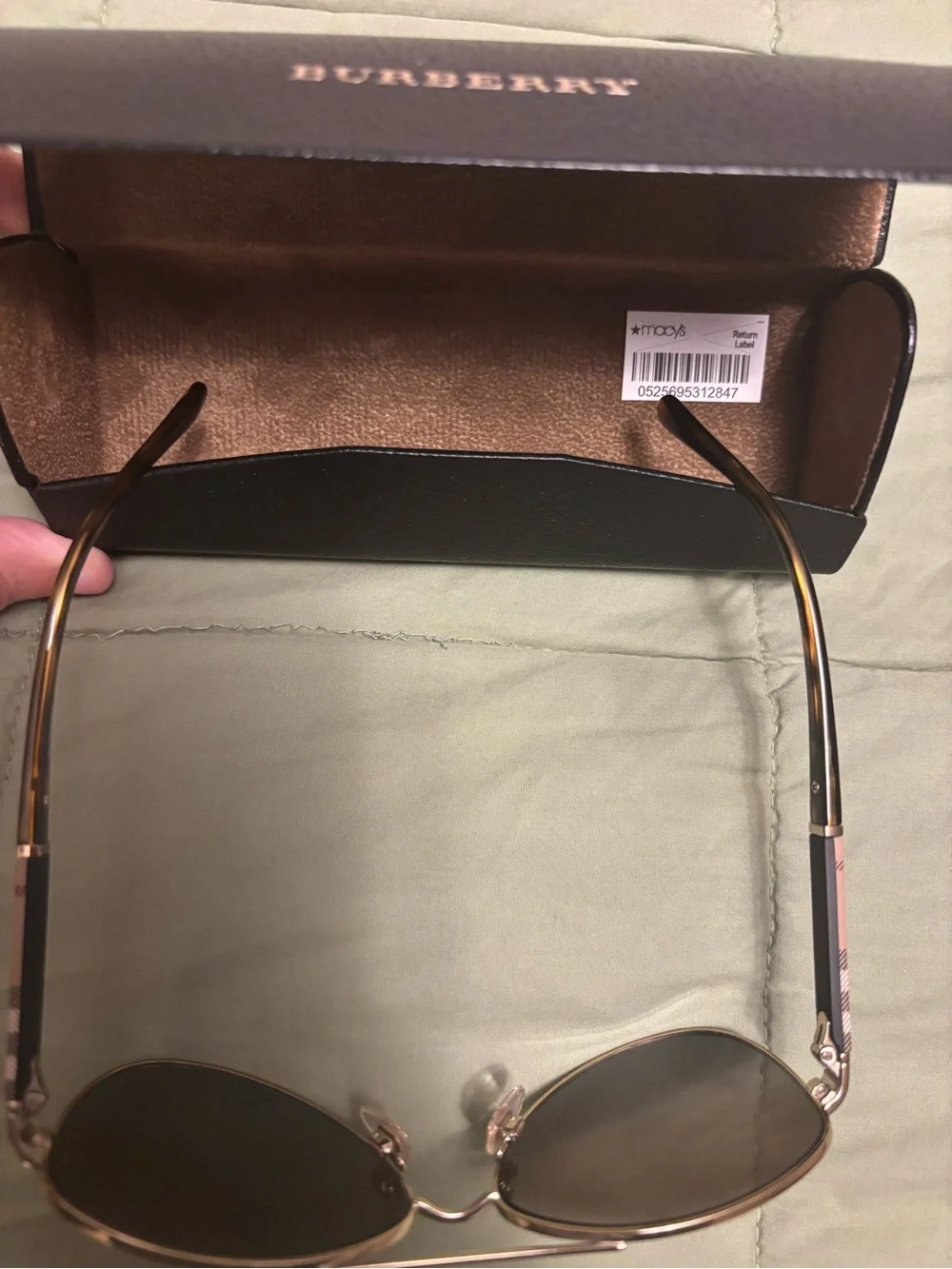 Burberry Gold Frame Brown Lens Aviator Sunglasses - Men's